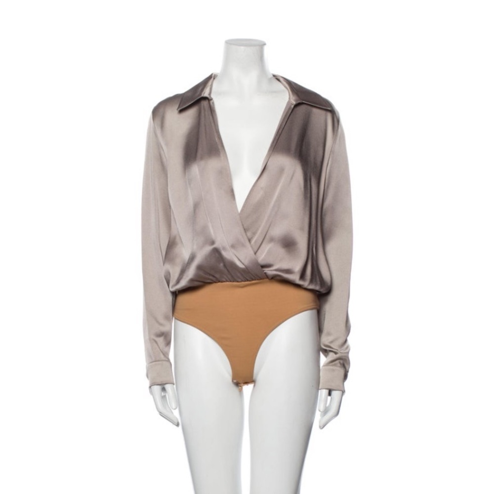 Michael Kors nude deep plunge neckline bodysuit Sz M